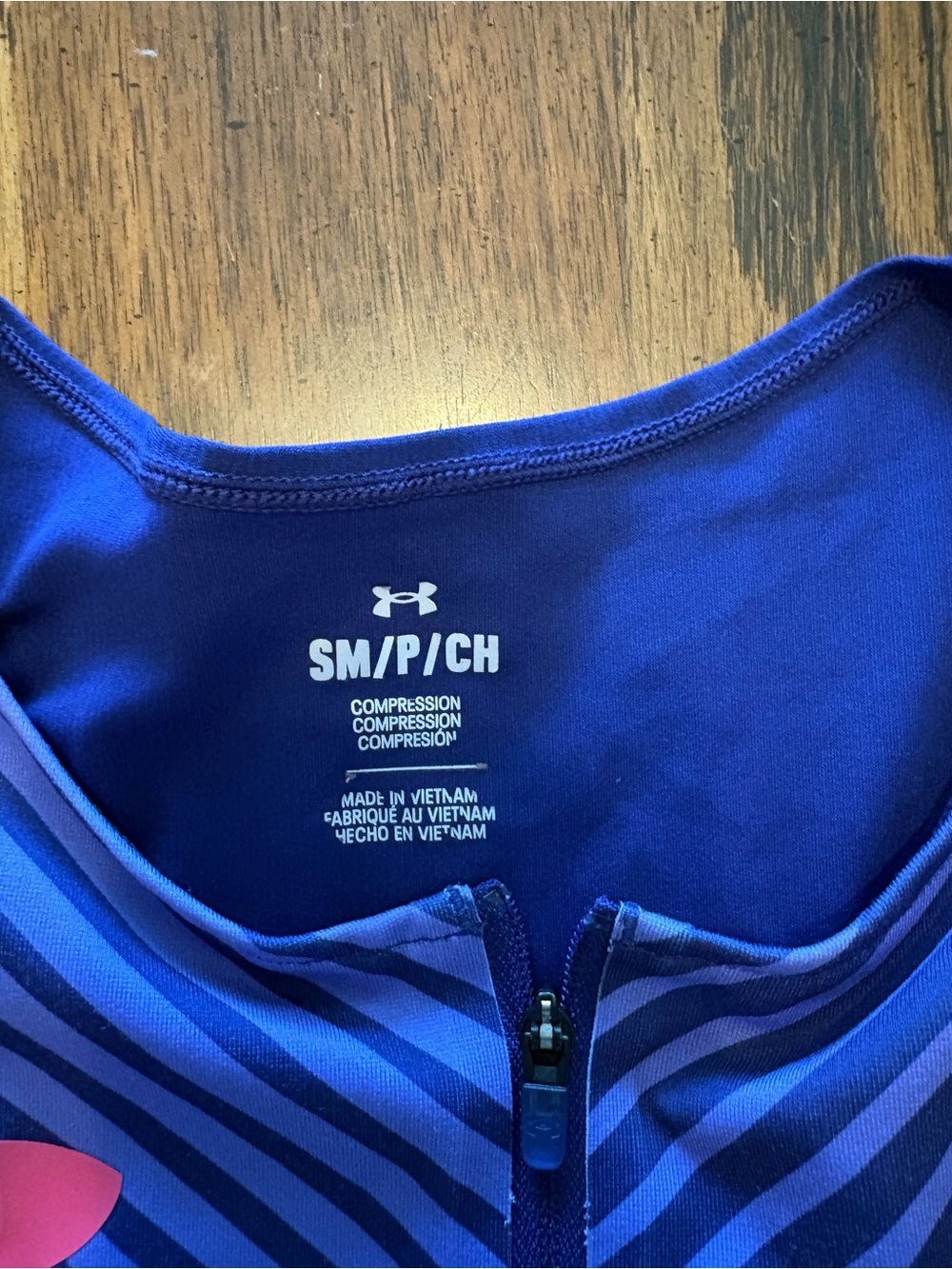 Under Armour Royal Blue with Pink Accent Zip Compression Singlet - Picture 2 of 3
